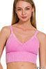 Stone Washed V-Neck Seamless Cropped Bra Top -Final Sale
