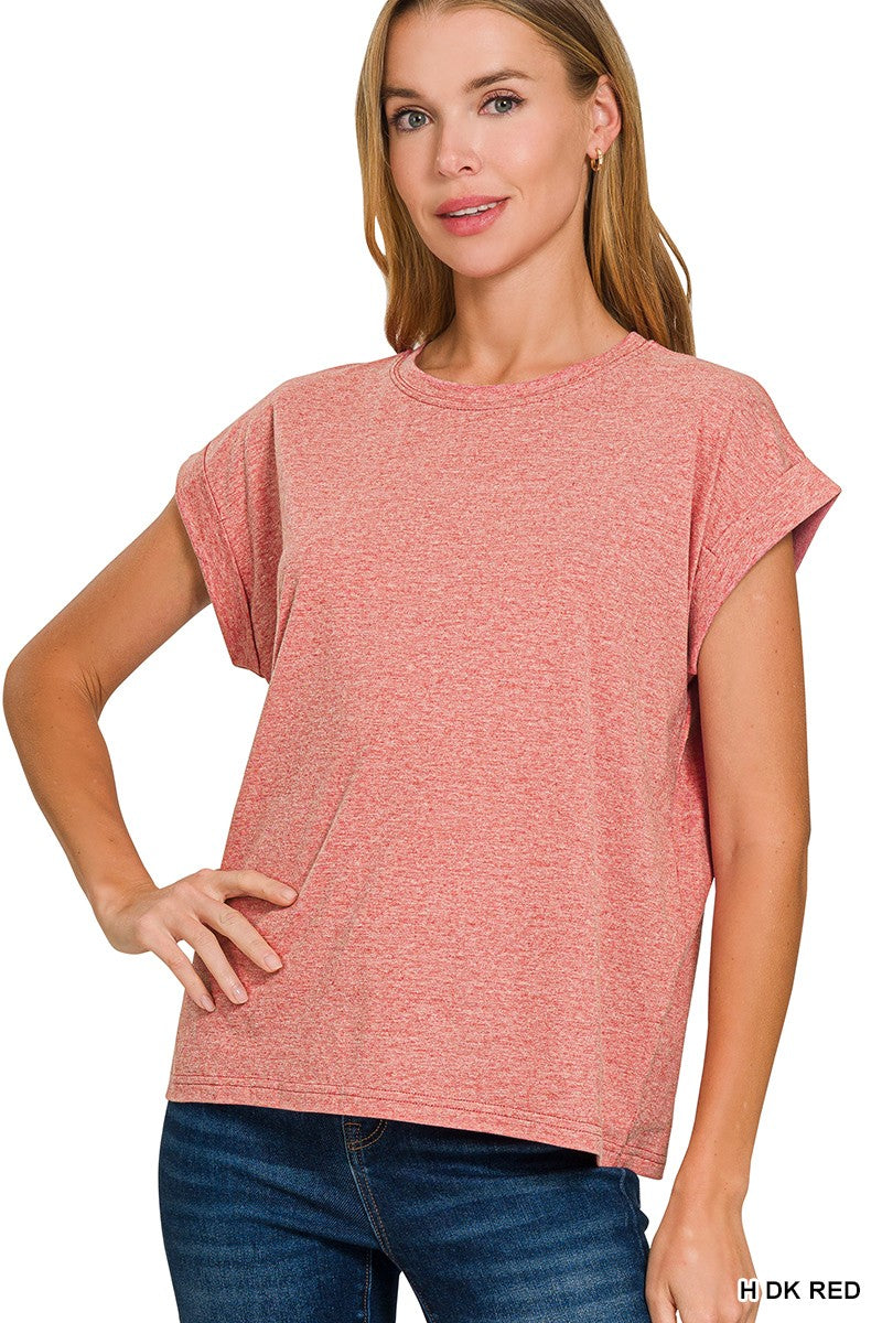 Round Neck Folded Short Sleeve T-shirt Top | ZENANA *DEAL