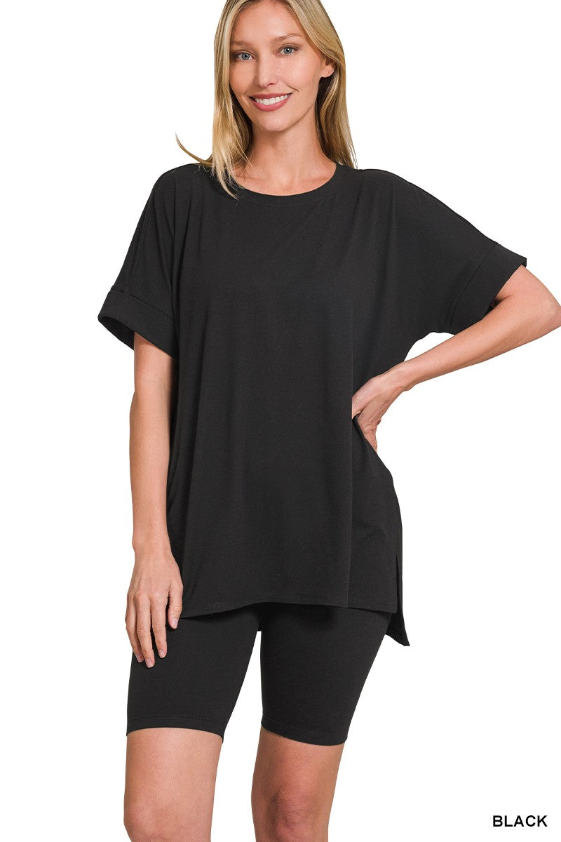 The Aniesa Brushed Microfiber Top & Biker Shorts | Zenana - Final Sale