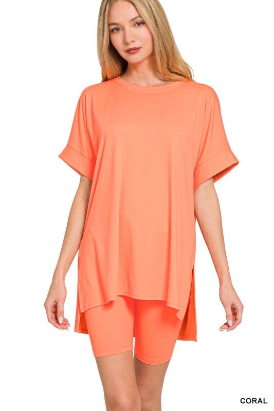 The Aniesa Brushed Microfiber Top & Biker Shorts | Zenana - Final Sale