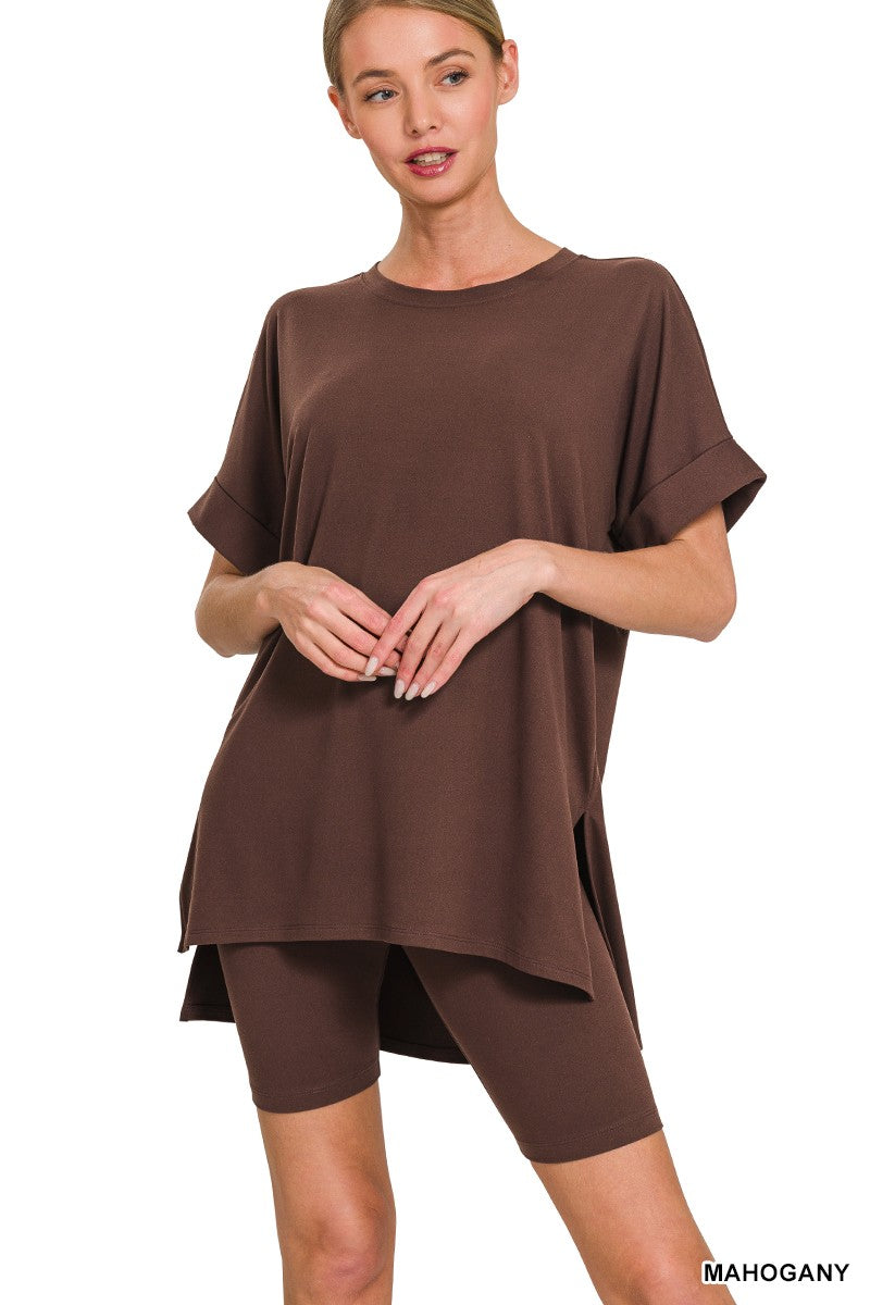 The Aniesa Brushed Microfiber Top & Biker Shorts | Zenana - Final Sale
