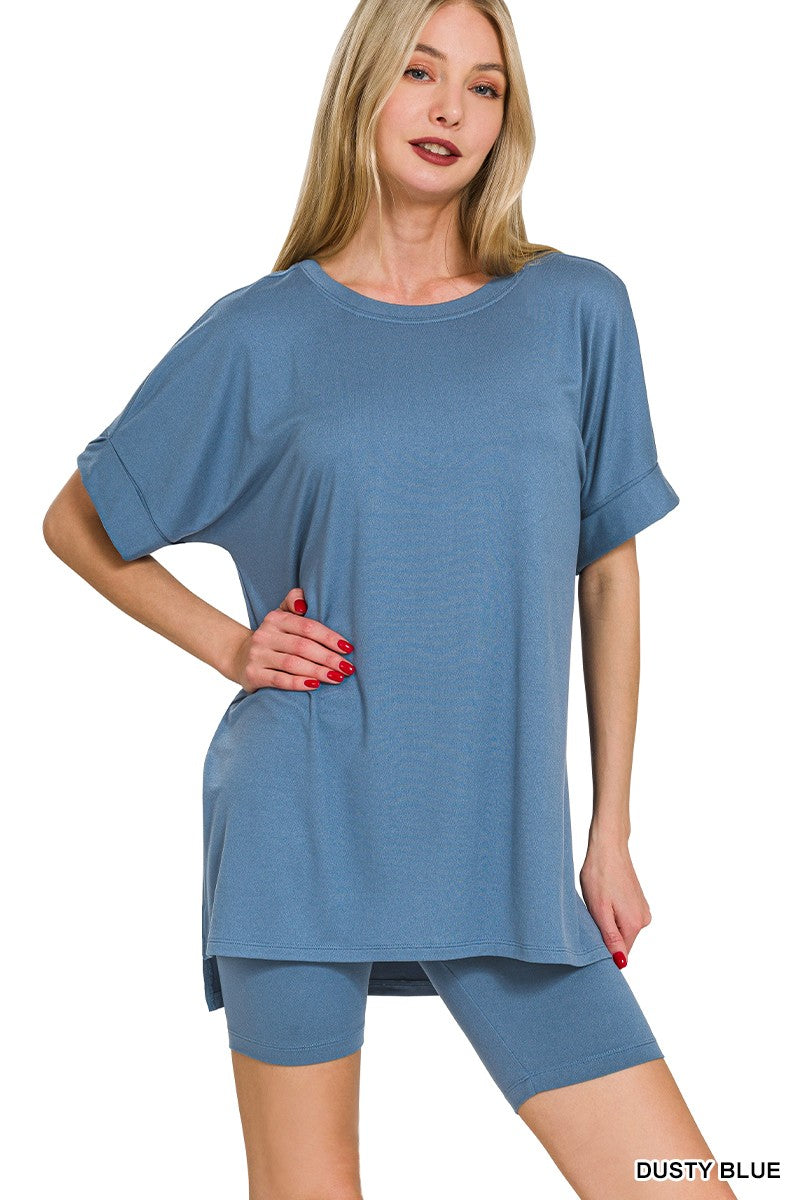 The Aniesa Brushed Microfiber Top & Biker Shorts | Zenana - Final Sale