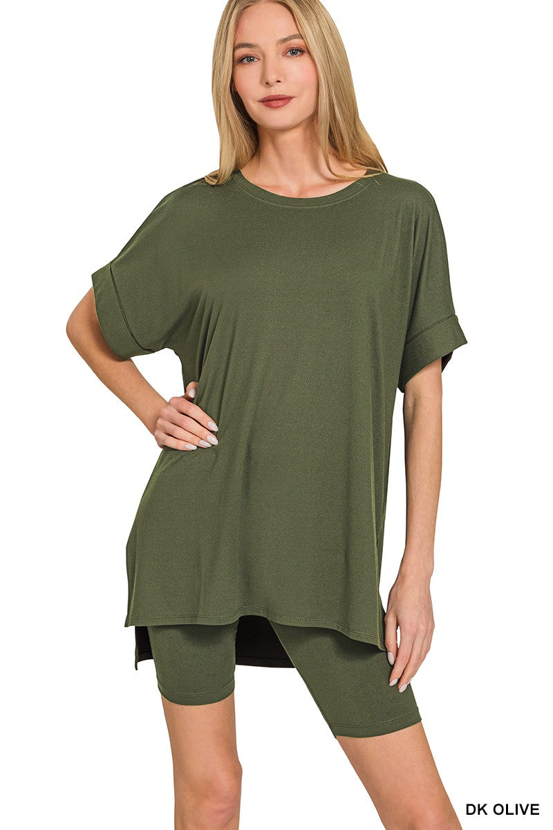 The Aniesa Brushed Microfiber Top & Biker Shorts | Zenana - Final Sale