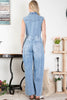 Sleeveless Denim Button Down Stretchy Jumpsuit** - Final Sale