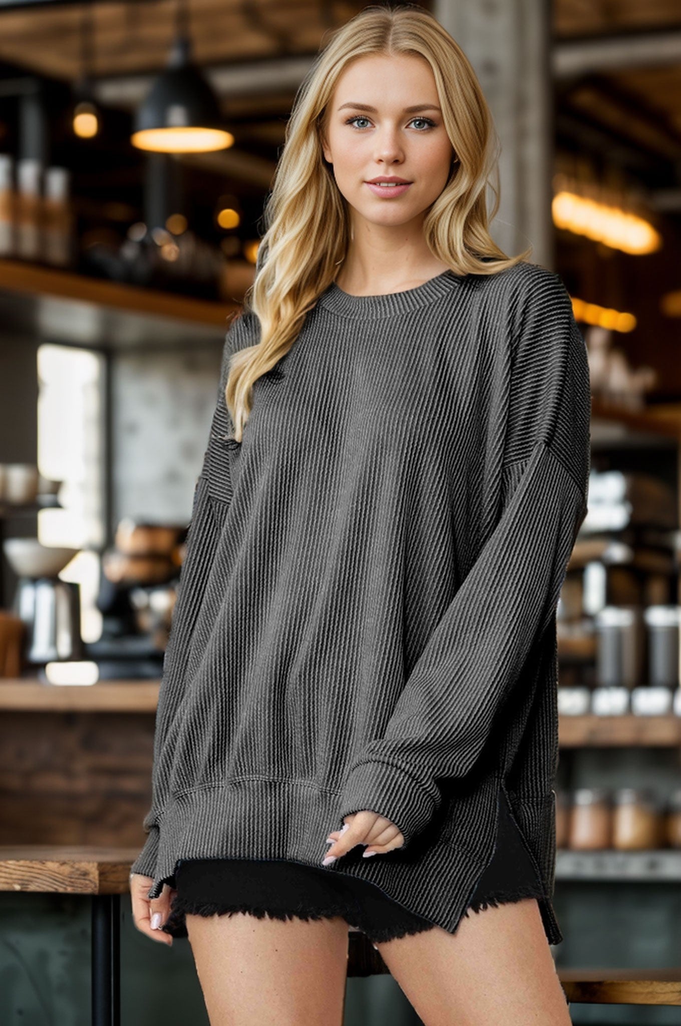 Sara's Steals & Deals: Wave Rib Oversized Sweatshirt With Side Slit (11 COLORS)