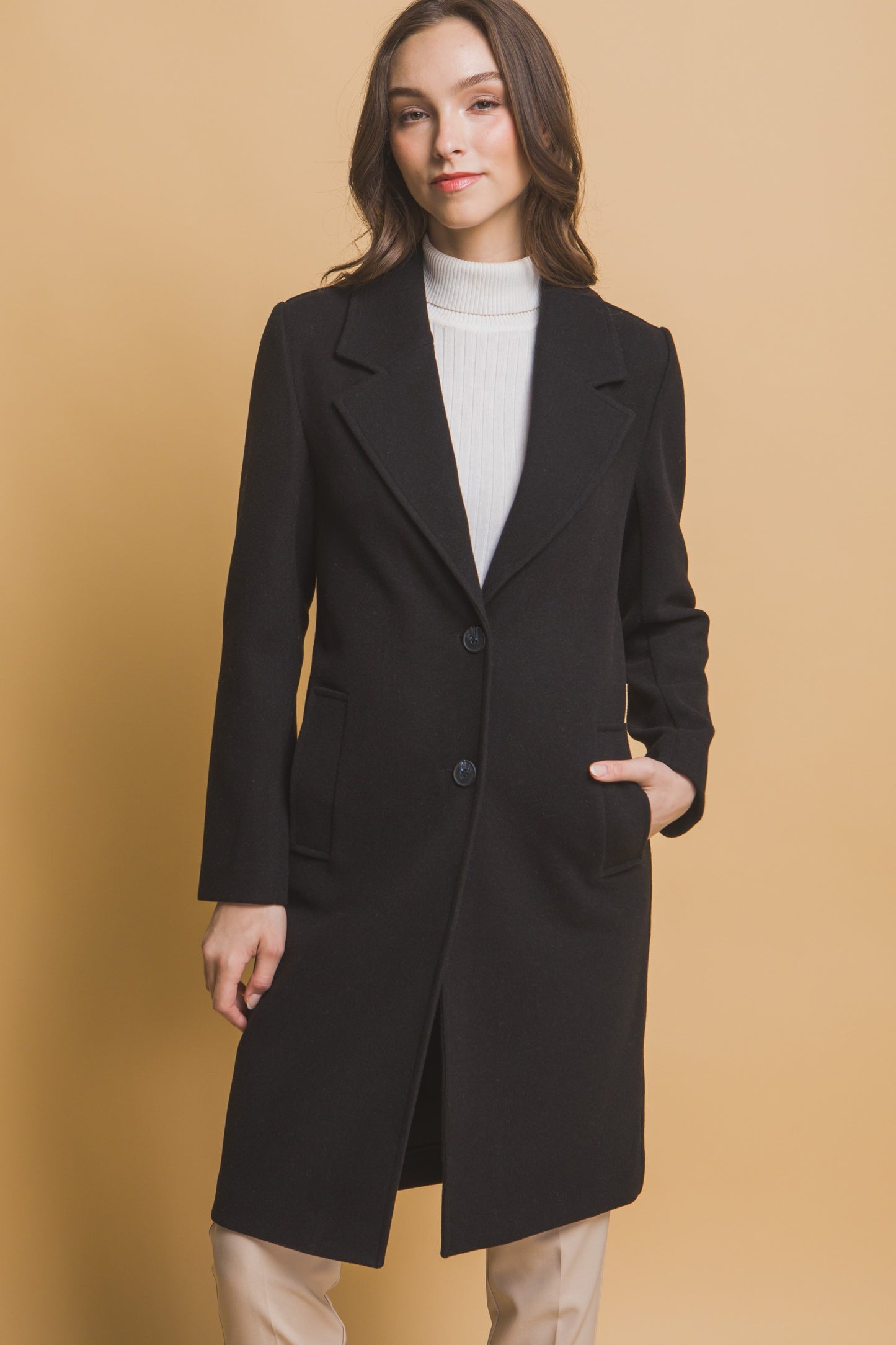 Notched Lapel Long Sleeve Buttoned Coat - Final Sale