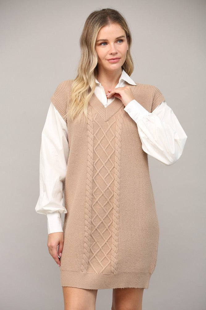 Cable Knit Twofer Shirt Dress | FATE *30A SEPT PREORDER