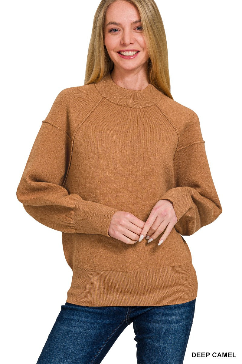 Viscose Mock Neck Exposed Seam Sweater (11 COLORS) | ZENANA *LA LIVE PREORDER