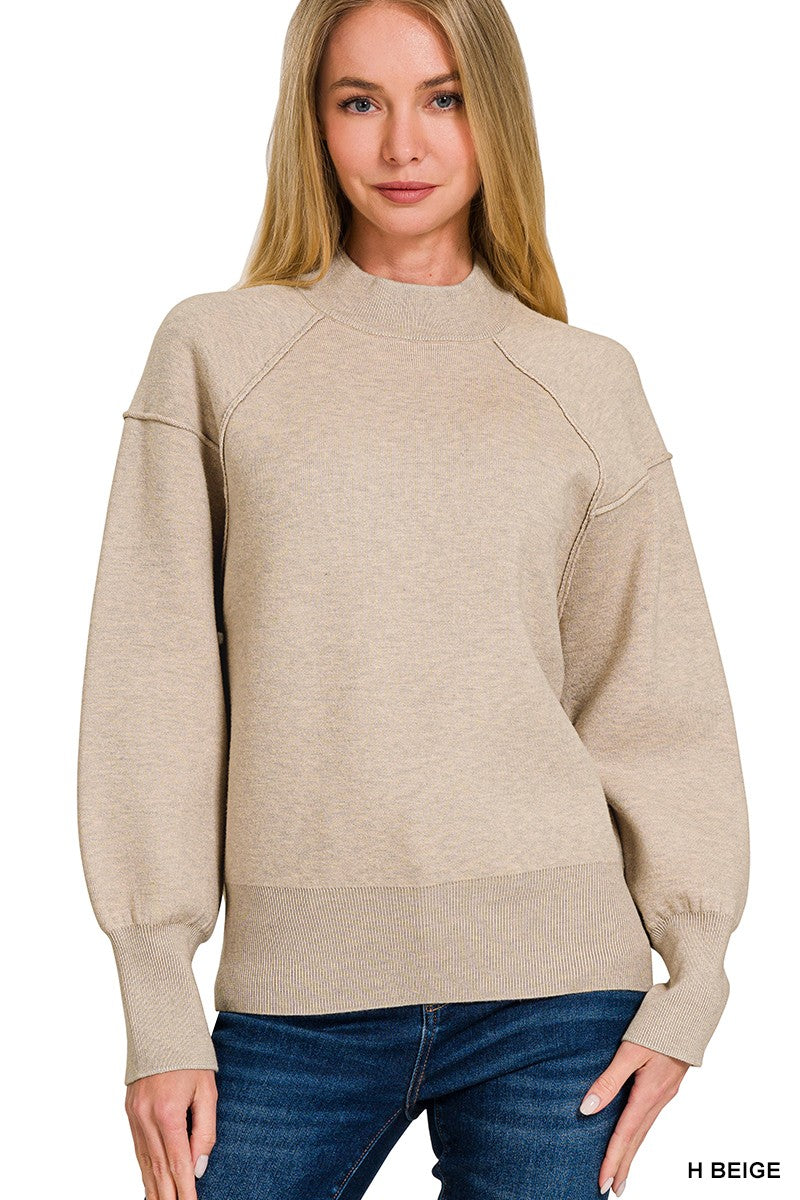Viscose Mock Neck Exposed Seam Sweater (11 COLORS) | ZENANA *LA LIVE PREORDER
