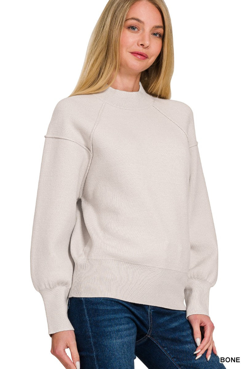 Viscose Mock Neck Exposed Seam Sweater (11 COLORS) | ZENANA *LA LIVE PREORDER
