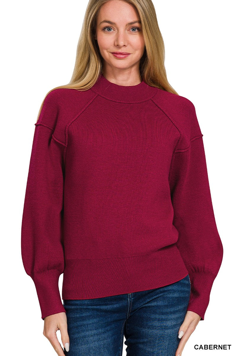 Viscose Mock Neck Exposed Seam Sweater (11 COLORS) | ZENANA *LA LIVE PREORDER