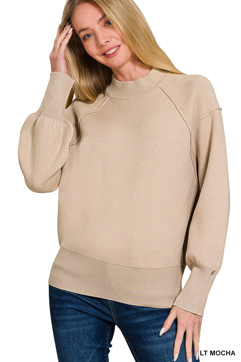Viscose Mock Neck Exposed Seam Sweater (11 COLORS) | ZENANA *LA LIVE PREORDER