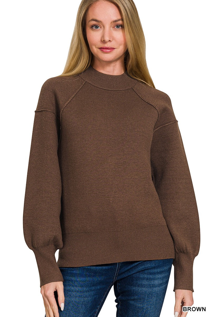 Viscose Mock Neck Exposed Seam Sweater (11 COLORS) | ZENANA *LA LIVE PREORDER