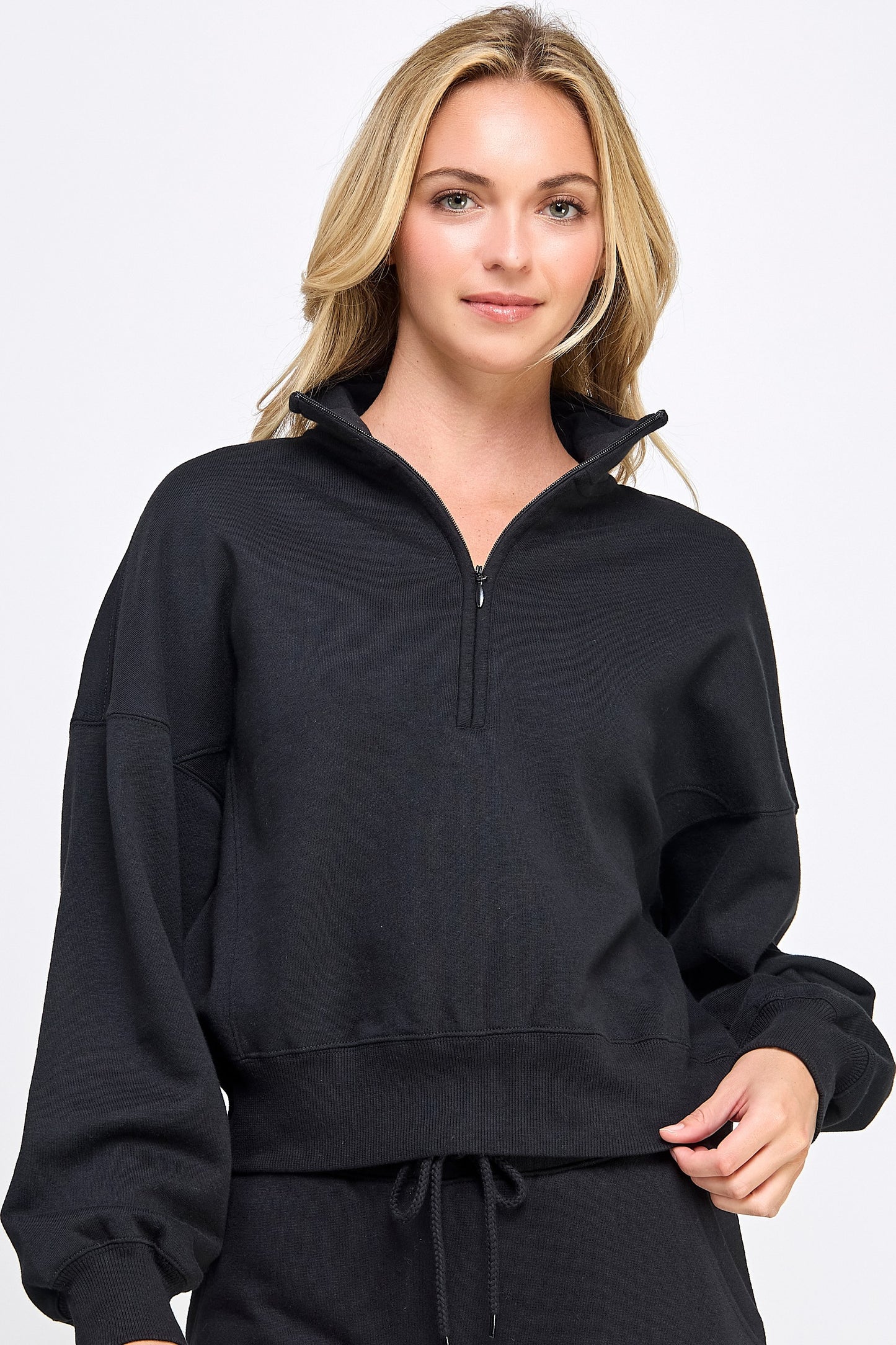 Fleece Comfy Half Zip Sweatshirt With Mock Neckline