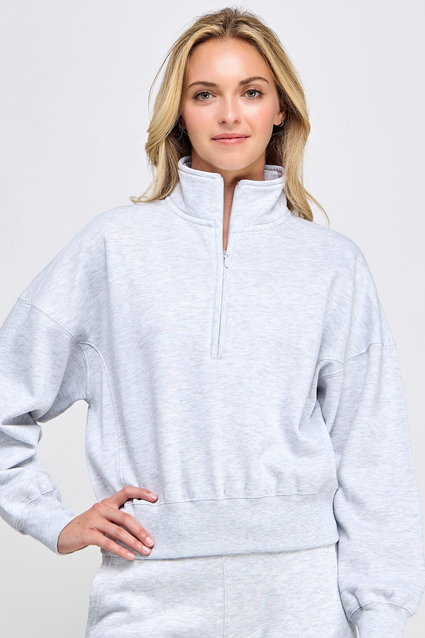 Fleece Comfy Half Zip Sweatshirt With Mock Neckline