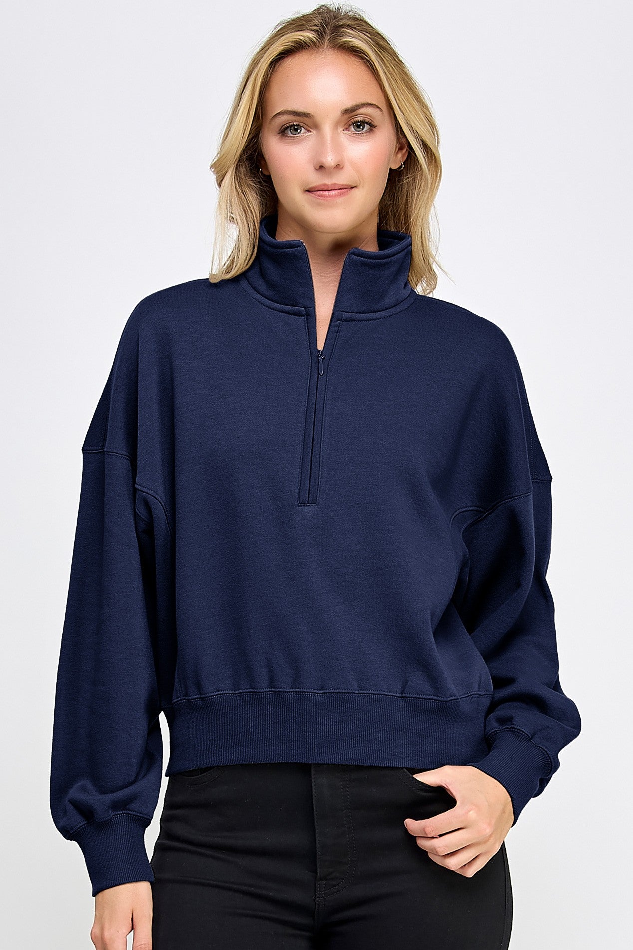 Fleece Comfy Half Zip Sweatshirt With Mock Neckline