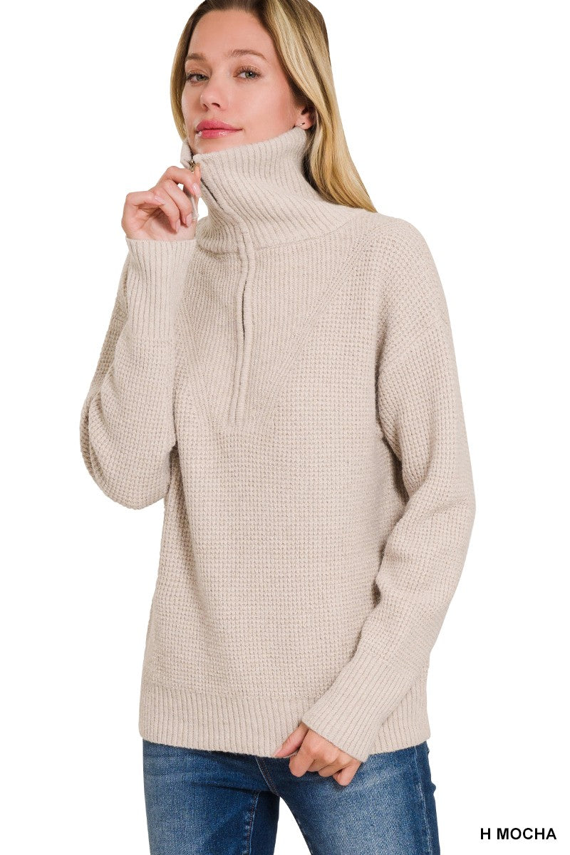 Half Zip High Collard Pullover Sweater (8 COLORS) | ZENANA *LA LIVE PREORDER