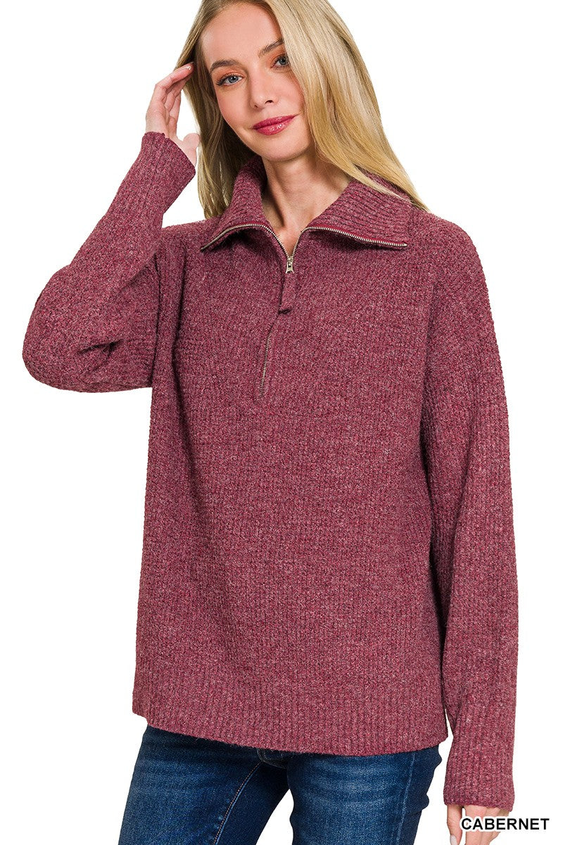 Half Zip High Collard Pullover Sweater (8 COLORS) | ZENANA *LA LIVE PREORDER