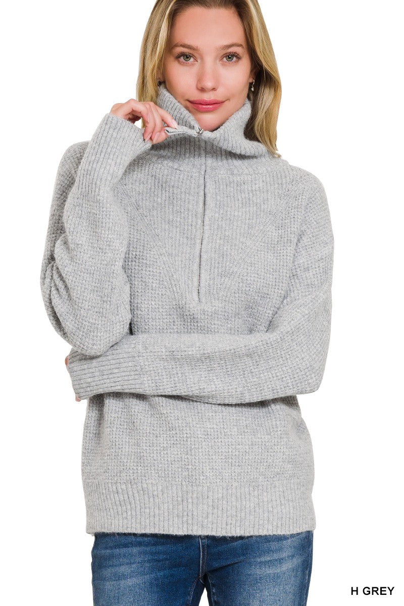 Half Zip High Collard Pullover Sweater (8 COLORS) | ZENANA *LA LIVE PREORDER