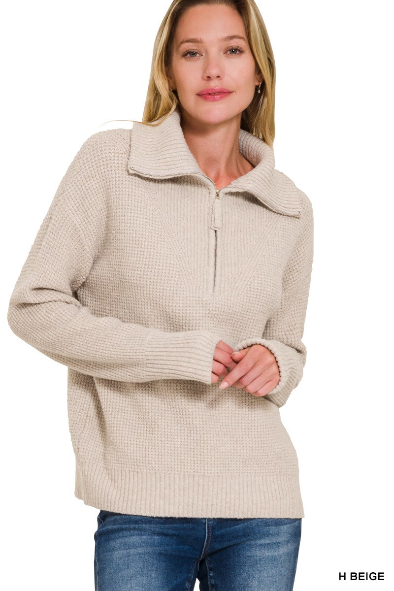 Half Zip High Collard Pullover Sweater (8 COLORS) | ZENANA *LA LIVE PREORDER