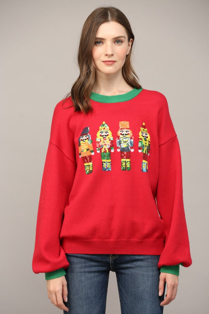 Sequin Embellished Nutcracker Holiday Sweater | FATE *30A SEPT PREORDER
