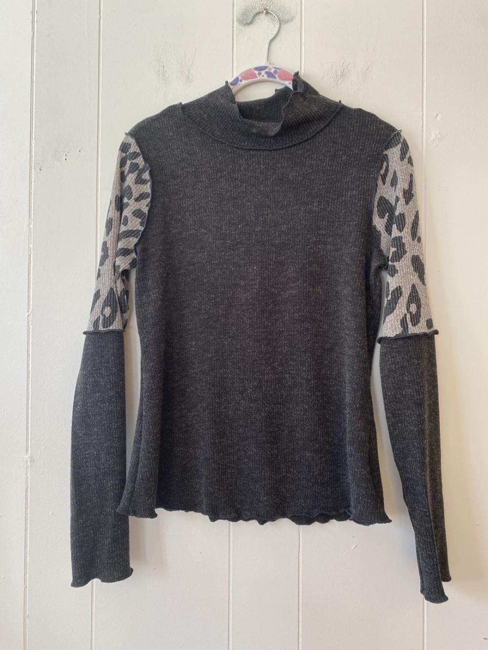Black Animal Print Color Block Top - Final Sale
