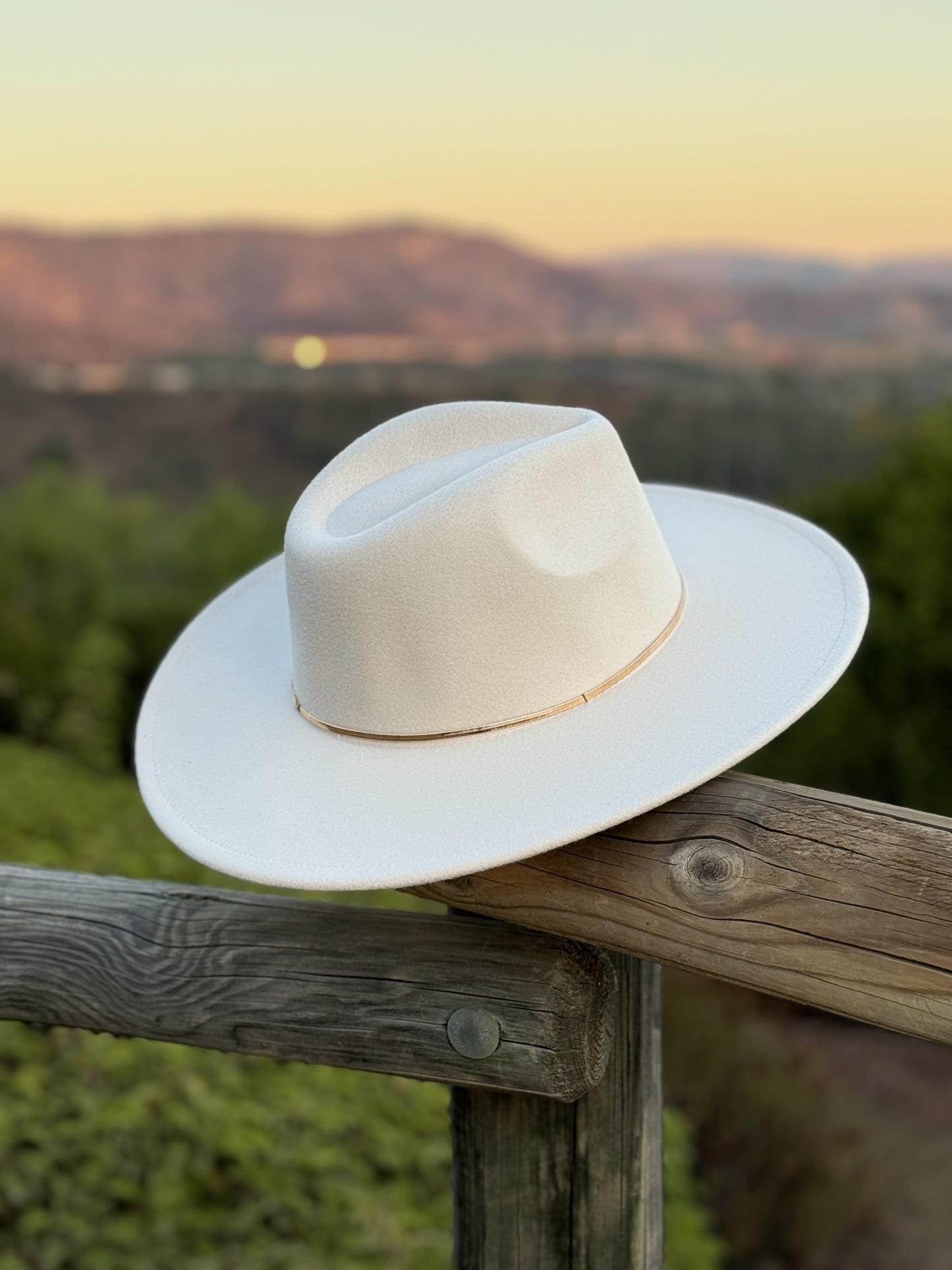 Giddy Up - Thin Gold Chain Cream Felt Fedora