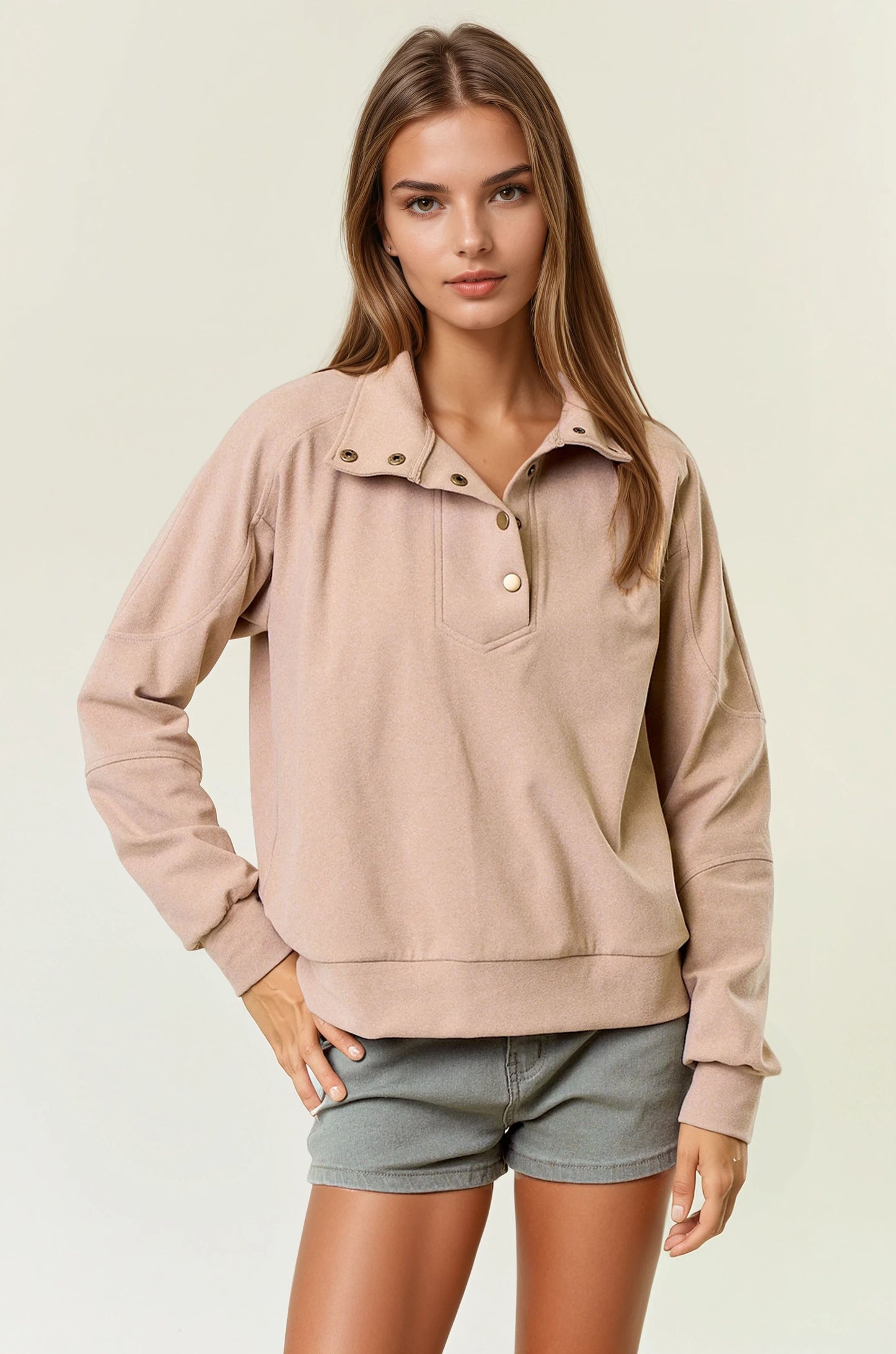 Buttery Soft Brushed Knit Mock Neck Sweatshirt