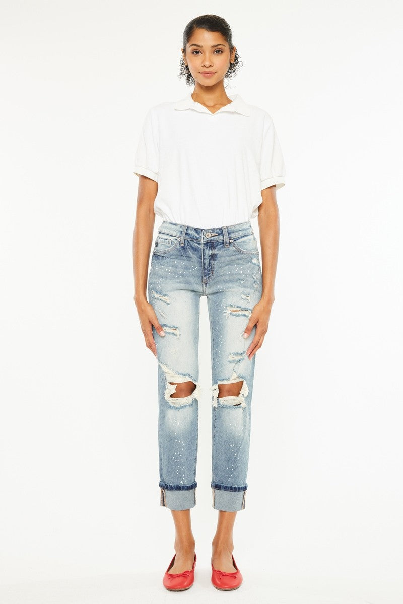 Light Wash Distressed Boyfriend Denim Jeans | Kan Can