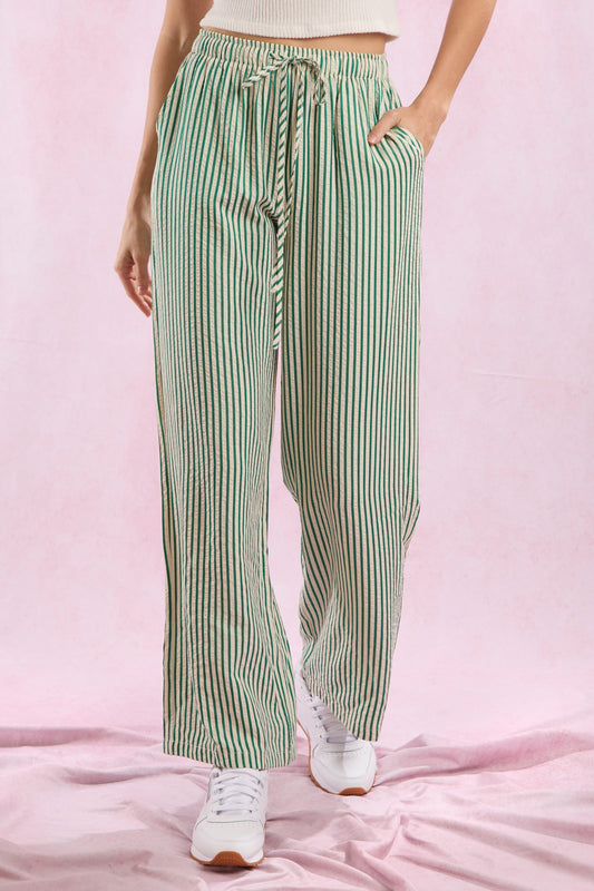 Green Striped Easy Pants* - Final Sale