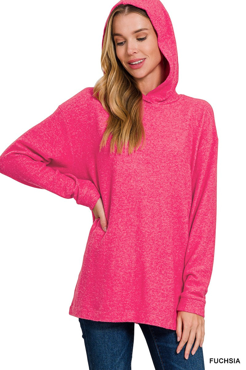Hooded Brushed Melange Hacci Sweater (6 COLORS) | ZENANA *LA LIVE PREORDER