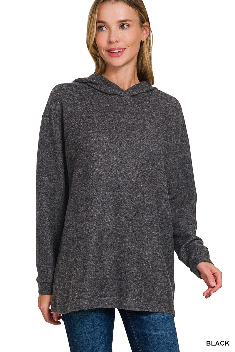 Hooded Brushed Melange Hacci Sweater (6 COLORS) | ZENANA *LA LIVE PREORDER