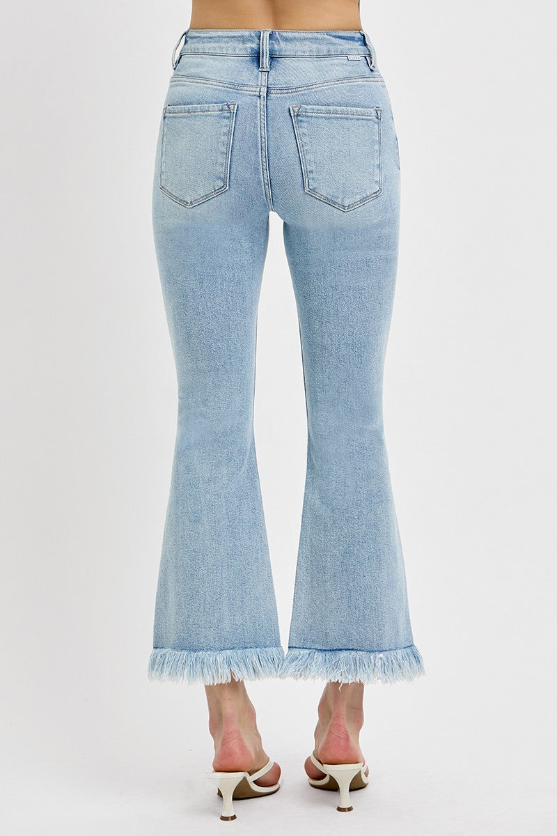 Light Wash Tummy Control High Rise Flare Denim Jeans | Risen