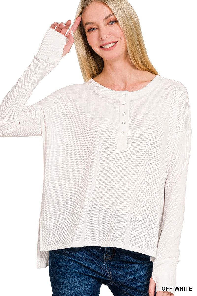 Waffle Thumb Hole Cuffs Henley Tee (6 COLORS) | ZENANA *LA LIVE PREORDER**