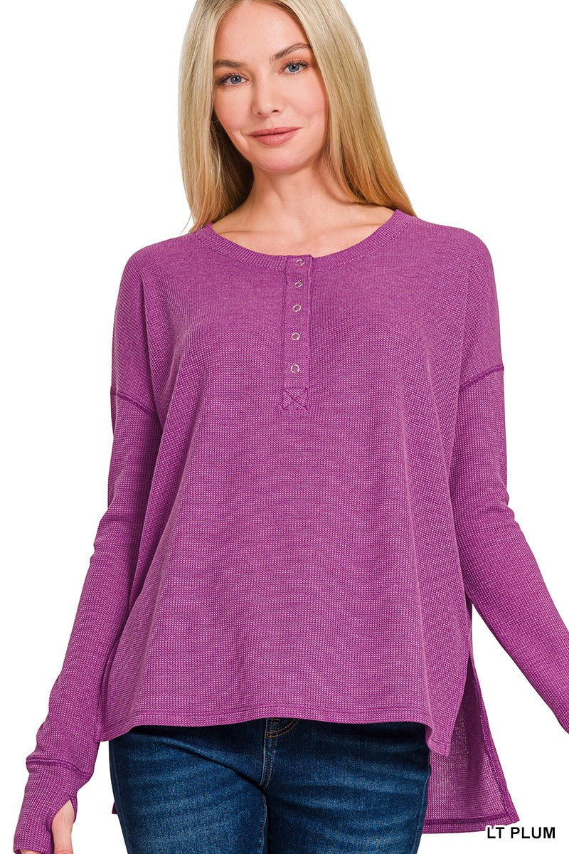 Waffle Thumb Hole Cuffs Henley Tee (6 COLORS) | ZENANA *LA LIVE PREORDER**