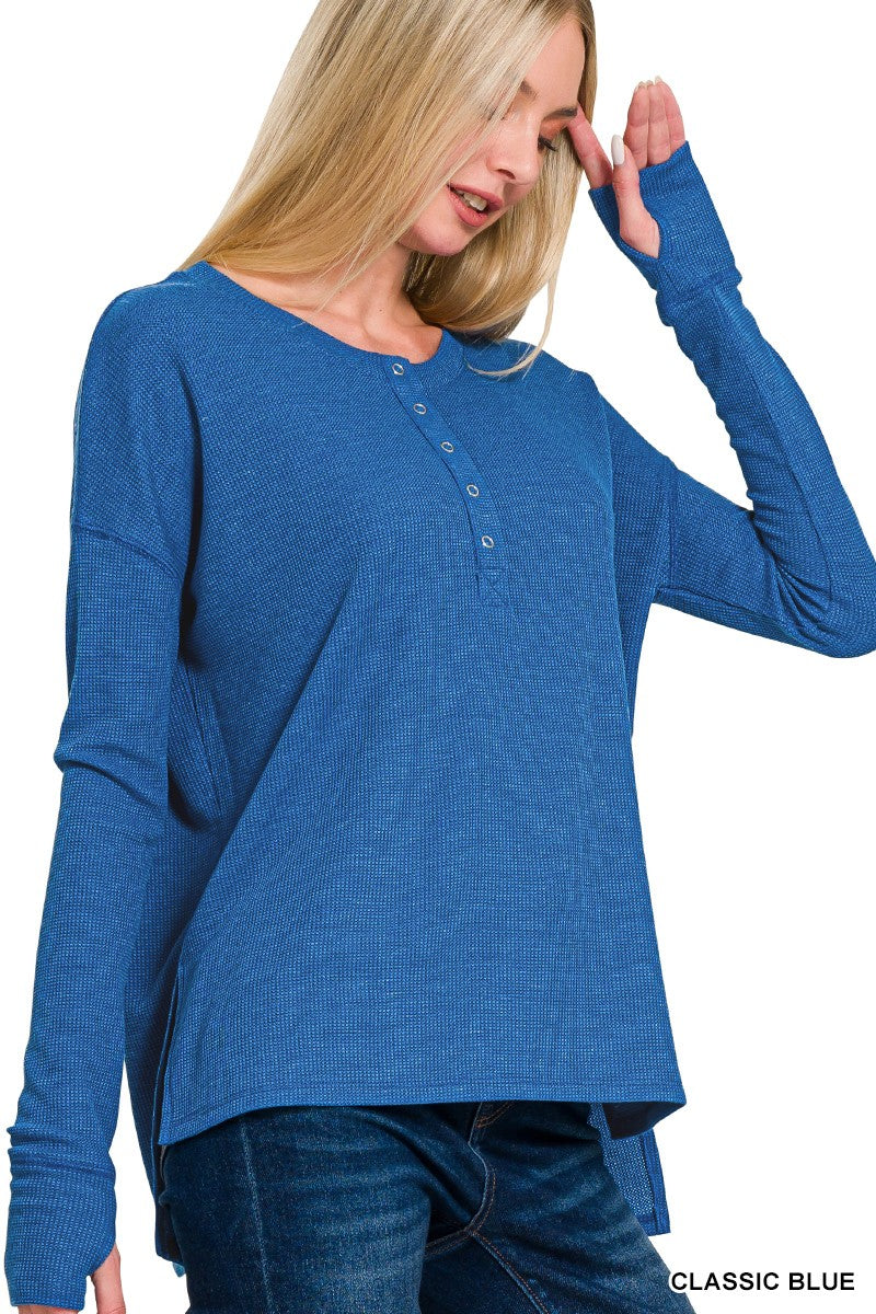 Waffle Thumb Hole Cuffs Henley Tee (6 COLORS) | ZENANA *LA LIVE PREORDER**