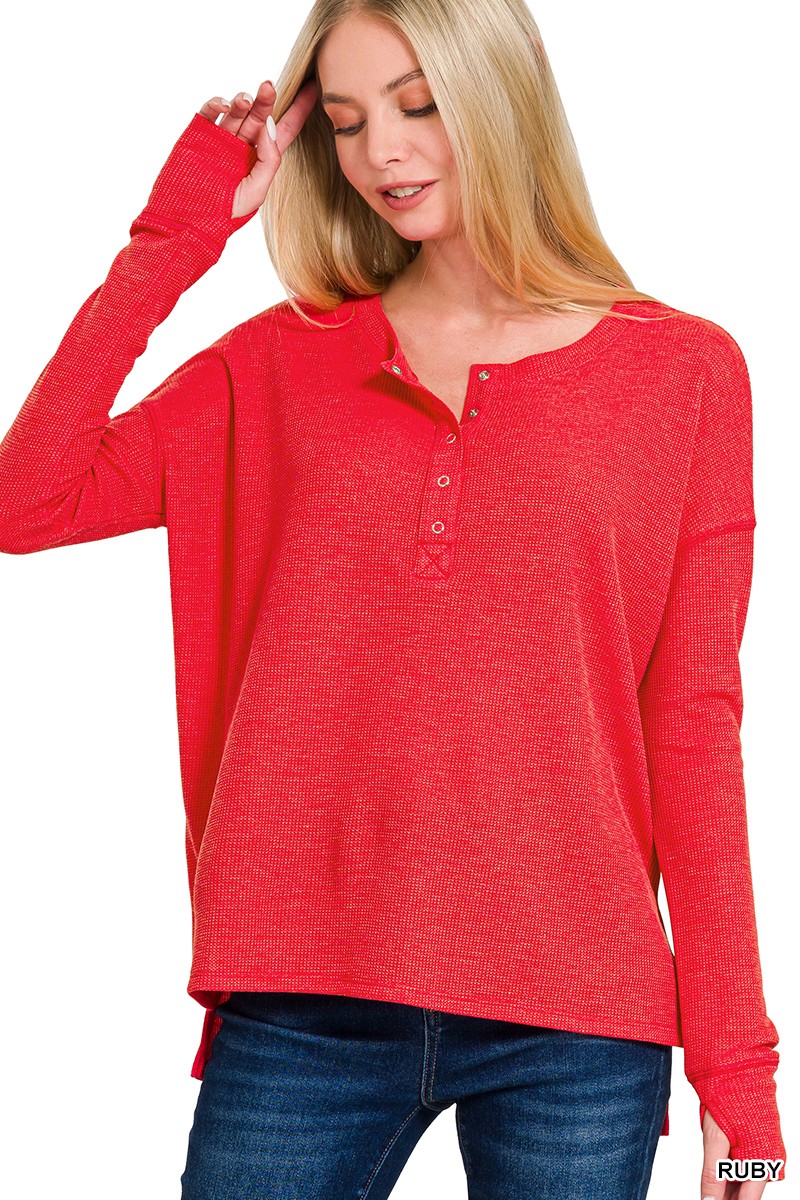 Waffle Thumb Hole Cuffs Henley Tee (6 COLORS) | ZENANA *LA LIVE PREORDER**