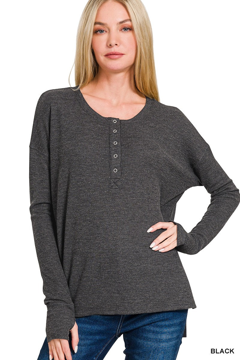 Waffle Thumb Hole Cuffs Henley Tee (6 COLORS) | ZENANA *LA LIVE PREORDER**