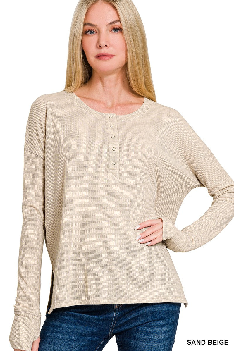 Waffle Thumb Hole Cuffs Henley Tee (6 COLORS) | ZENANA *LA LIVE PREORDER**