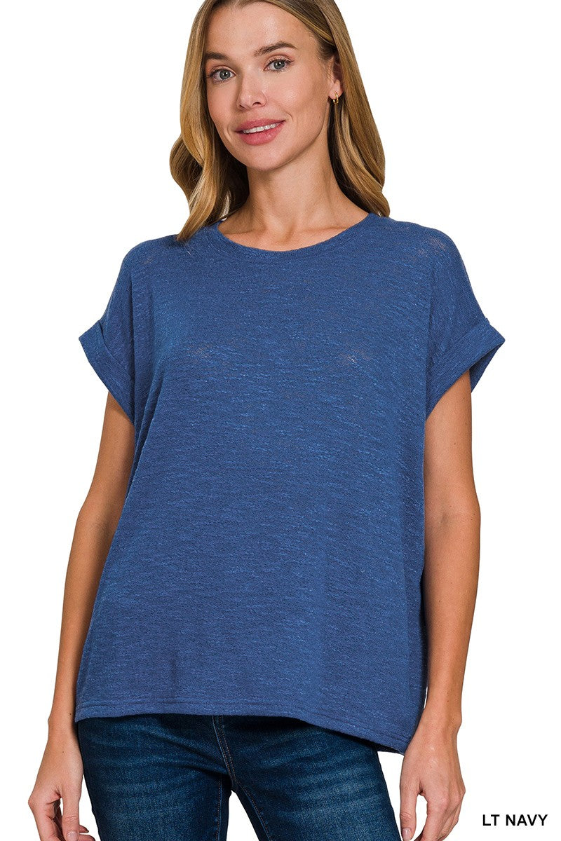 Hacci Slub Rolled Up Sleeve Top - DEAL