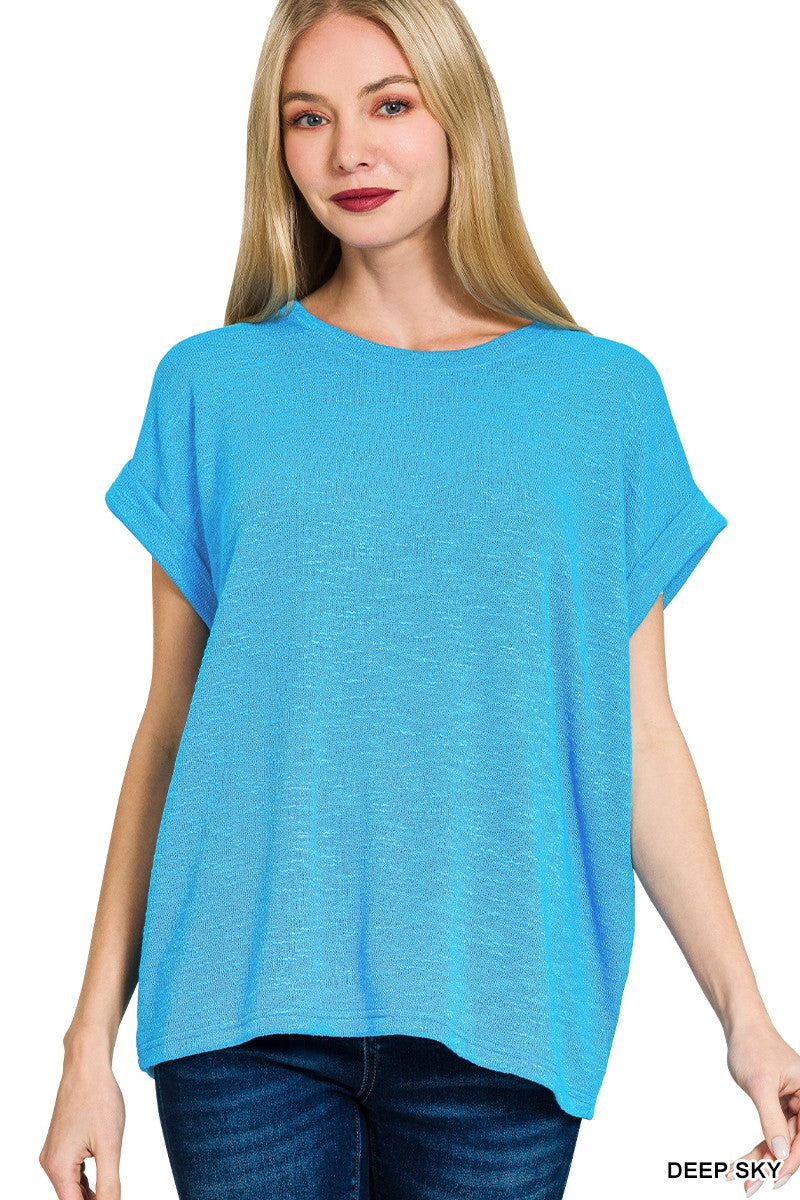 Hacci Slub Rolled Up Sleeve Top - DEAL