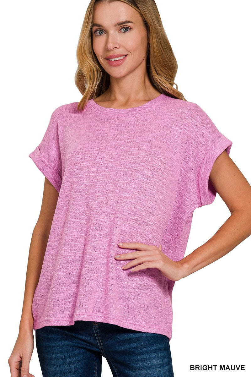 Hacci Slub Rolled Up Sleeve Top - DEAL