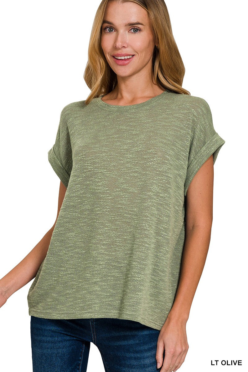 Hacci Slub Rolled Up Sleeve Top - DEAL