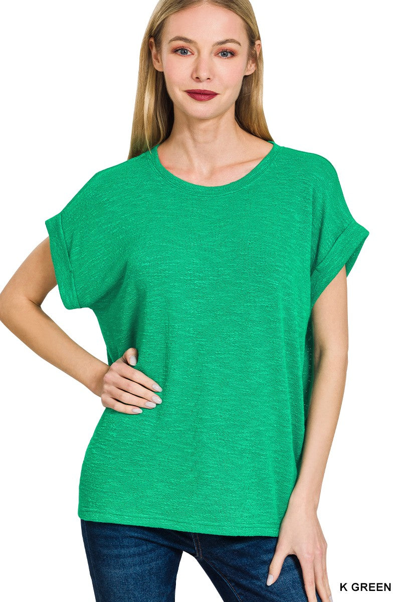 Hacci Slub Rolled Up Sleeve Top - DEAL