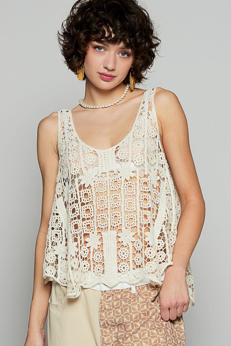 Scoop Neck Sleeveless Crochet Knit Top | POL *VEGAS PREORDER