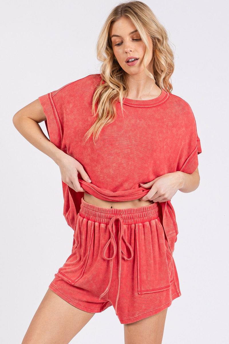 Mineral Washed Ribbed Knit Gameday Set - Final Sale