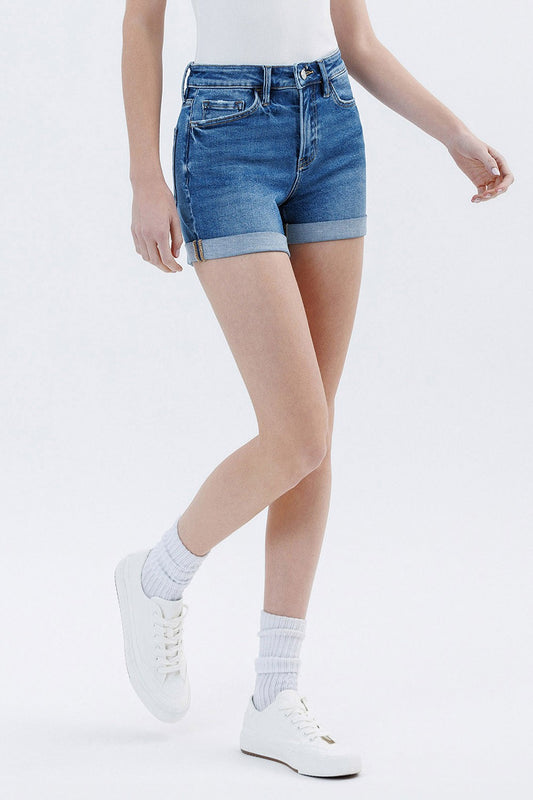 HIGH RISE DOUBLE CUFFED DENIM SHORTS | LOVERVET BY VERVET