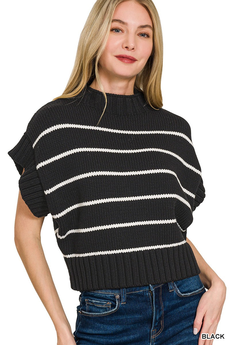 The Kylie Striped Cropped Mock Neck Sweater | Zenana (4 COLORS)
