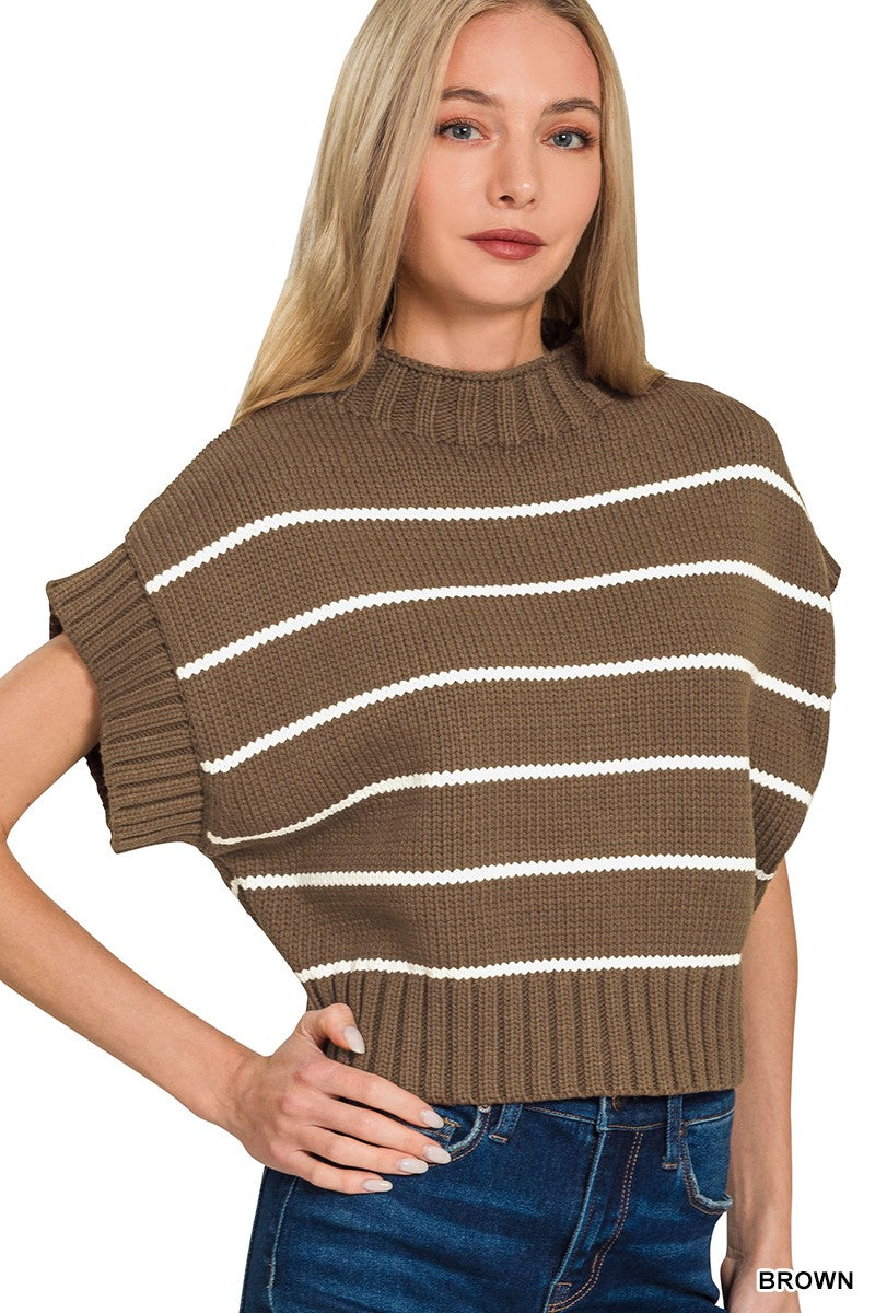 The Kylie Striped Cropped Mock Neck Sweater | Zenana (4 COLORS)