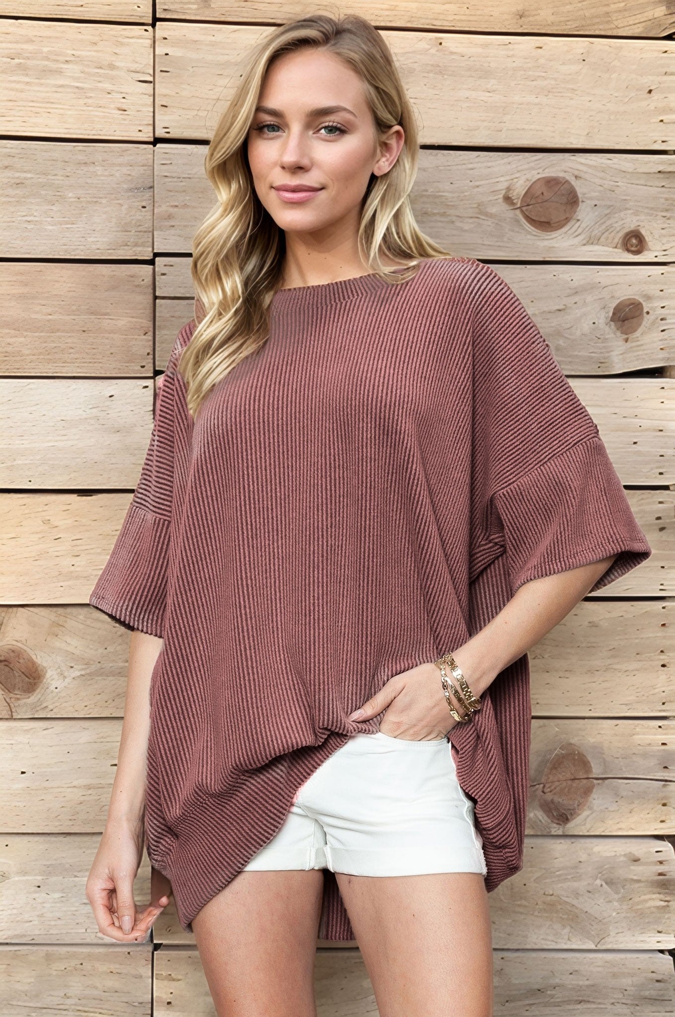 Brushed Wave Rib Side Slit Sweatshirt ( 3 COLORS)